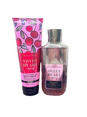 Bath & Body Works Sweetheart Cherry Body Mist & Body Cream 8 oz Set of 2 Hearts